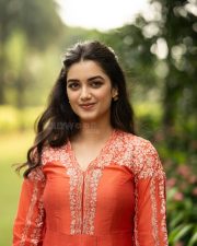 Seyon Movie Heroie Bhagyashree Borse in a Vibrant Orange Anarkali Suit with White Floral Embroidery Photos 01 Seyon Movie Heroie Bhagyashree Borse in a Vibrant Orange Anarkali Suit with White Floral Embroidery Photos 01