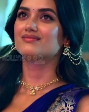 Sophisticated Actress Bhagyashri Borse in a Blue Embroidered Saree Photos 01