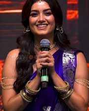 Sophisticated Actress Bhagyashri Borse in a Blue Embroidered Saree Photos 02