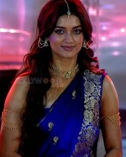 Sophisticated Actress Bhagyashri Borse in a Blue Embroidered Saree Photos 04