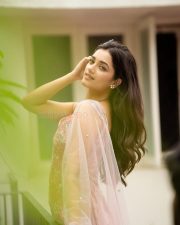 Style Queen Bhagyashri Borse in a Light Pink Sleeveless Embellished Kurta with a Sheer Dupatta Photos 02