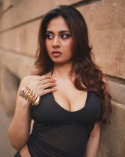 Alluring Srushti Bannatti in a Black Halter Style Crop Top with a Matching Black High Waisted Maxi Skirt Photos 01