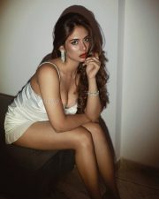 Alluring Srushti Bannatti in a White Ruched Cowl Neckline Bodycon Dress Photos 01 Alluring Srushti Bannatti in a White Ruched Cowl Neckline Bodycon Dress Photos 01