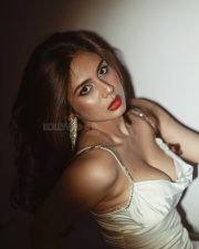 Alluring Srushti Bannatti in a White Ruched Cowl Neckline Bodycon Dress Photos 04