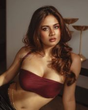 Bold and Glamorous Srushti Bannatti in a Maroon Strapless Tube Top with a Black Satin High Waisted Skirt Photos 07