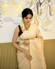 Charming Madhuri Jain in a Beige Silk Saree with a Black Sleeveless Blouse Photos 03