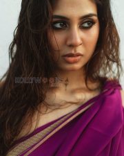 Exquisite Srushti Bannatti Back in a Purple Silk Saree with Gold Border Photos 05