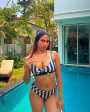 Hot Srushti Bannatti in a Green and White Striped Bikini Photos 04