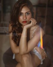 Sensuous Actress Srushti Bannatti in a White Crystal Strap Bodysuit Photos 01