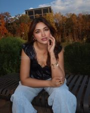 Sexy Jiya Shankar in a Black Satin Sleeveless Bustier Top with a Lace V Neckline and Light Blue Jeans Photos 02 Sexy Jiya Shankar in a Black Satin Sleeveless Bustier Top with a Lace V Neckline and Light Blue Jeans Photos 02