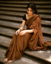 Sexy Madhuri Jain in a Coffee Chanderi Cotton Saree with Black Blouse Photos 02