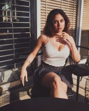 Sexy Srushti Bannatti Exclusive in a White Ribbed Lace Camisole with a Black Pleated Mini Skirt Photos 01