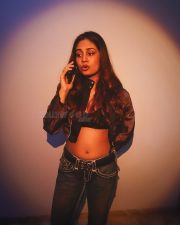 Sexy Srushti Bannatti Navel in a Black Bralette with Matching Jacket and Jeans Photos 03