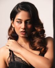 Sexy Srushti Bannatti in a Black Lace Spaghetti Strap Corset Bodycon Mini Dress Photos 02