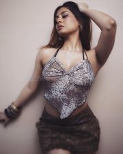 Sexy and Hot Srushti Bannatti in a Light Brown Sleeveless Halter Neck Top with a Furry Mini Skirt Pictures 02