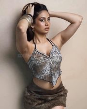 Sexy and Hot Srushti Bannatti in a Light Brown Sleeveless Halter Neck Top with a Furry Mini Skirt Pictures 03