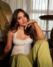 Sophisticated Actress Jiya Shankar in a White Pinstripe Halter Top and Lime Green Trousers Photos 02