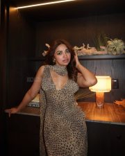 Stunning Jiya Shankar Cleavage in a Leopard Printed Long Fitted Dress Photos 01