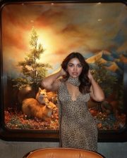 Stunning Jiya Shankar Cleavage in a Leopard Printed Long Fitted Dress Photos 03