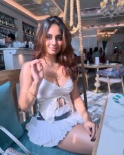Winsome Actress Srushti Bannatti in a White Ruched Crop Top and Mini Skirt Photos 02