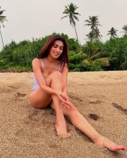 Beaming Actress Vaishnavi Andhale in a Lavender Gingham Belted Swimsuit Photos 03