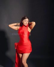 Human Cocaine Actress Ishita Raj in a Bold Red Ruched Mini Dress Photos 03