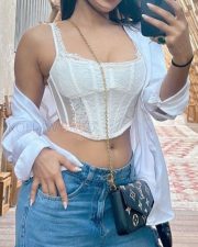 Stunningly Hot Ishita Raj in a Corset Style Crop Top and Blue Denim Photos 02