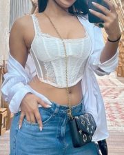 Stunningly Hot Ishita Raj in a Corset Style Crop Top and Blue Denim Photos 02
