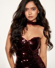 Sexy Megna Mukherjee in a Wine Colored Strapless Disco Ball Embellished Bodycon Mini Dress Photos 01