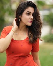 Glowing Actress Priyanka KD in a Orange Printed Kurti White Palazzo Pants Photos 04