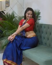 Graceful Actress Priyanka Kholgade in a Royal Blue Silk Saree with Red Brocade Backless Blouse Photos 01