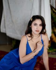 Mesmerizing Priyanka Kholgade in a Blue Sleeveless Dress with Plunging Neckline and Thin Straps Pictures 02