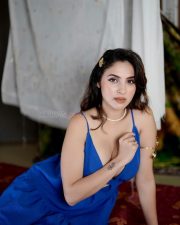 Mesmerizing Priyanka Kholgade in a Blue Sleeveless Dress with Plunging Neckline and Thin Straps Pictures 02
