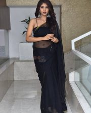Saaree Movie Heroine Aaradhya Devi Sexy in a Black Saree with Sleeveless Blouse Photos 03