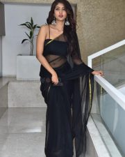 Saaree Movie Heroine Aaradhya Devi Sexy in a Black Saree with Sleeveless Blouse Photos 07