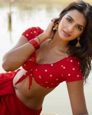 Seductive Shruti Chauhan in a Red Saree with a Short Sleeved Red Tie Front White Polka Dot Cleavage Blouse Pictures 05 Seductive Shruti Chauhan in a Red Saree with a Short Sleeved Red Tie Front White Polka Dot Cleavage Blouse Pictures 05