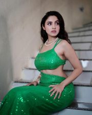 Sparkling Actress Priyanka Kholgade in a Emerald Green Sequin Crop Top And Wide Leg Trousers Photos 05