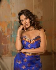 Sultry Priyanka Kholgade Cleavage in a Blue Brocade Strapless Saree Photos 06