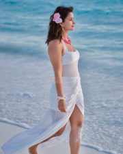 Tropical Beauty Chetna Pande in a Transparent White Beach Dress Photos 01