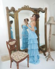 Actress Rasha Thadani in a Blue off Shoulder Corset Style Ruffle Gown Photos 07