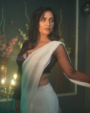 Alluring Actress Shivangi Verma in a White Pearl Saree with Brown Sheer Lace Blouse Photos 09