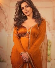Alluring Shivangi Verma Cleavage in a Amber Velvet Deep V Neck Top Photos 06