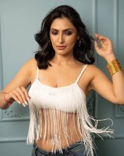Bold and Hot Shivangi Verma in a White Fringed Crop Top with a Blue Denim Pant Photos 02