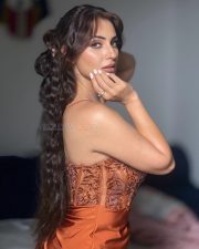 Captivating Actress Shivangi Verma in a Burnt Orange Embroidered Corset Spaghetti Gown Photos 01