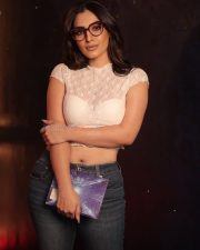 Captivating Actress Shivangi Verma in a White Sheer Lace Crop Top Photos 02