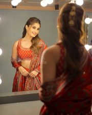 Charming Actress Rasha Thadani in a Red Printed Ethnic Suit Photos 01