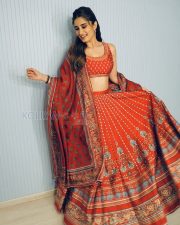 Charming Actress Rasha Thadani in a Red Printed Ethnic Suit Photos 02