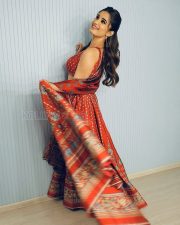Charming Actress Rasha Thadani in a Red Printed Ethnic Suit Photos 03