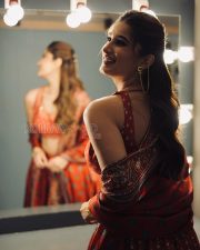 Charming Actress Rasha Thadani in a Red Printed Ethnic Suit Photos 05