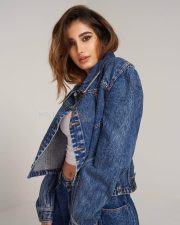 Cute and Chic Rasha Thadani in a White Crop Top with Denim Jacket and Jeans Pictures 08